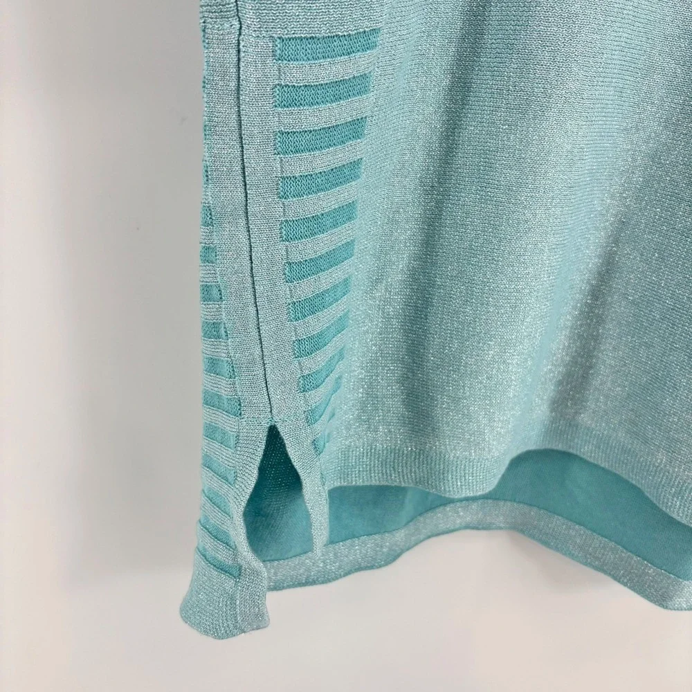 Chicos Tunic Top Linen Blend Short Sleeve Size 2 Large Aqua Shimmer